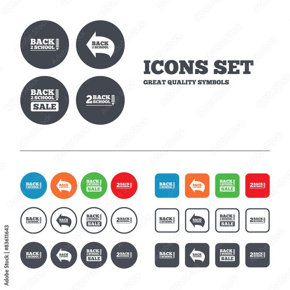 Back to school icons. Studies after the holidays Back to school icons. Studies after the holidays