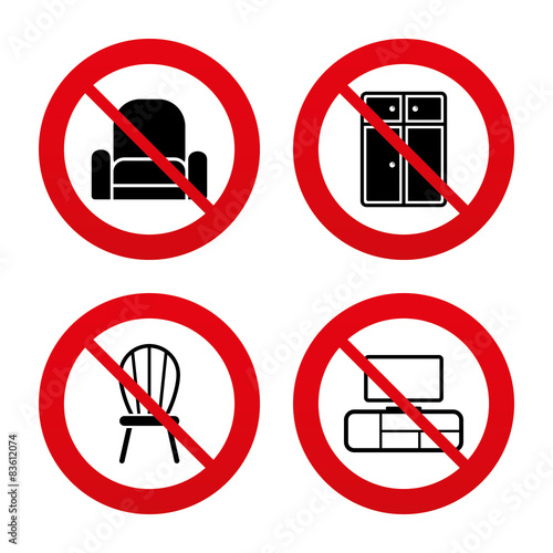 Furniture icons. Cupboard, chair and TV table.