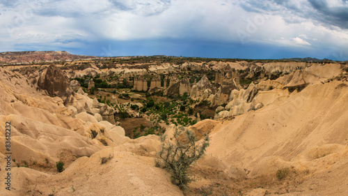 Panoramic view of idyllic mountain landscape in the Cappadocia. 