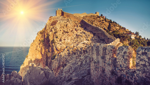 Beautiful panoramic view of Alanya castle at sunshine.