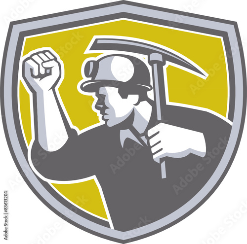 Coal Miner Clenched Fist Pick Axe Shield Retro