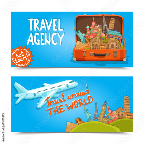 Around the world travel agency horizontal banners