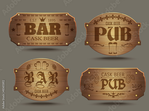 Wooden pub bar signs set