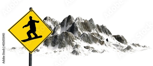 Canvas Print snowboard freestyle sign in front of snowy Mountains