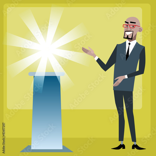 African businessman is presenting a new product