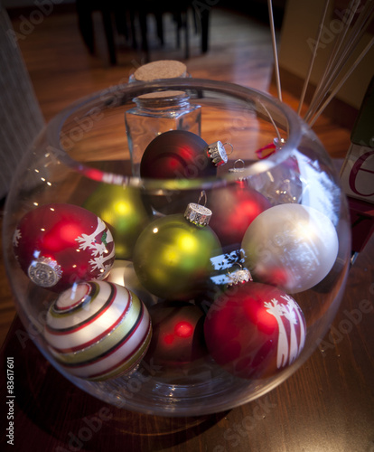 Glass Christmas Ornament in Glass Bowl