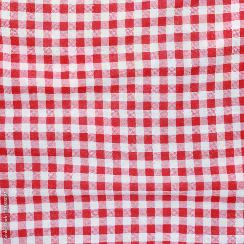 Red and white fabric background.