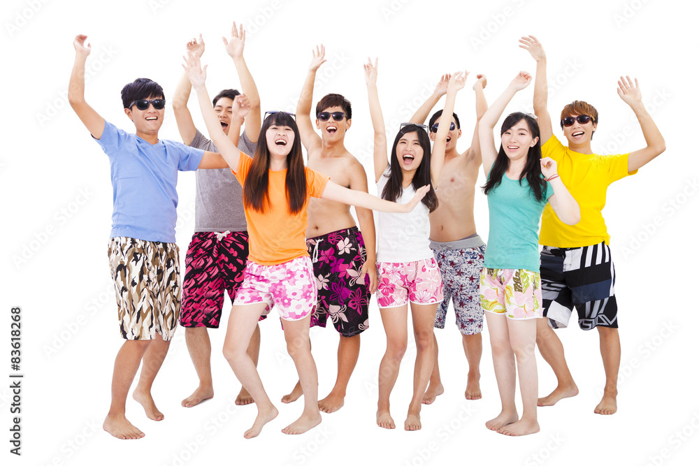 Obraz premium happy young group dancing and enjoy summer vacation