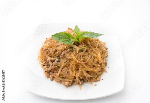 Larb vermicelli or Spicy Vermicelli.Traditional Thai food