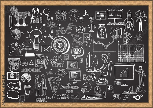 Business doodles on chalkboard