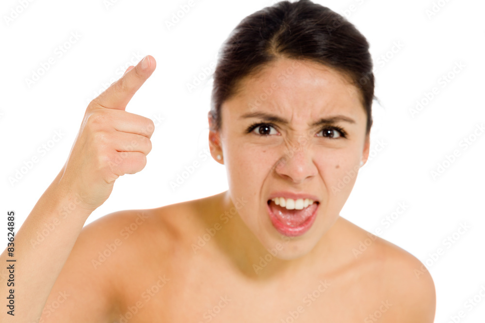 Model angry scolding and pointing Model angry scolding and pointing