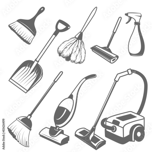 set of tools for cleaning on a white background