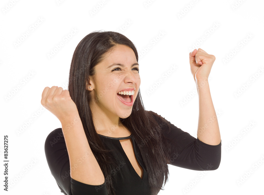 Model happy successful arms in the air Model happy successful arms in the air