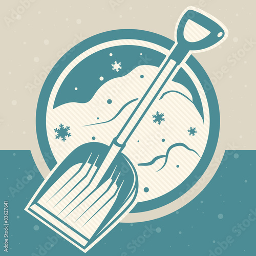 card with snow shovels and snowflakes