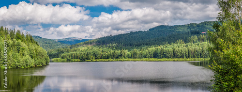 Mountain lake between forests, Ponad