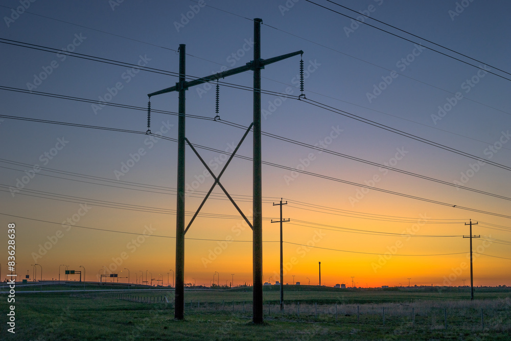 Power line in sunrise Power line in sunrise