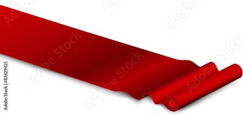 Classic rolling red carpet on white background