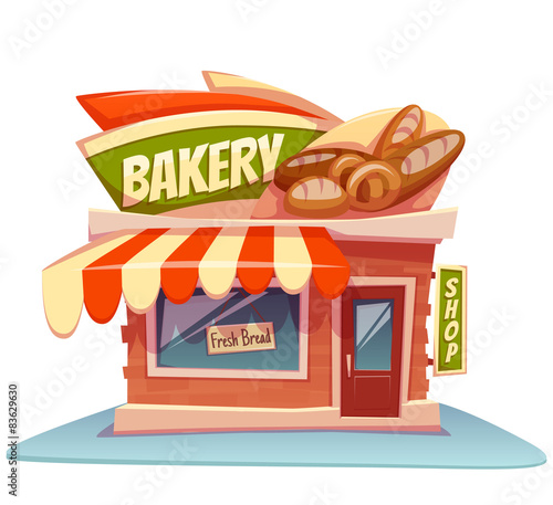 Vector illustration of bakery building with bright banner