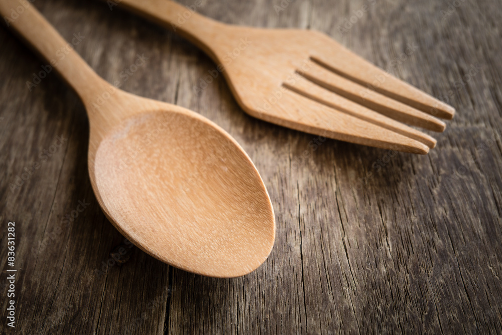 Wooden spoon on wood table Wooden spoon on wood table