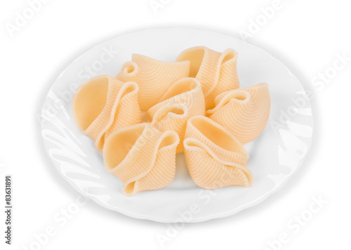 Close up of Italian pasta shells.