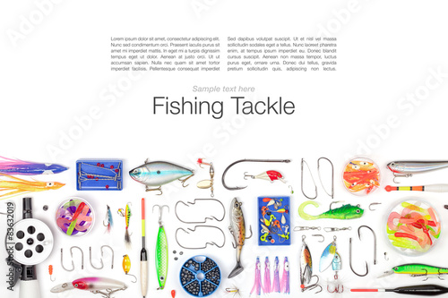fishing tackle on white background