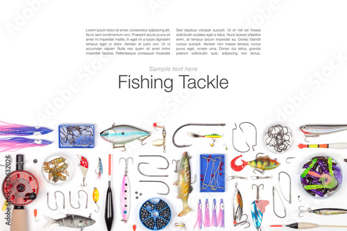 fishing tackle on white background