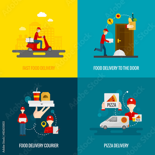 Food delivery concept icons set