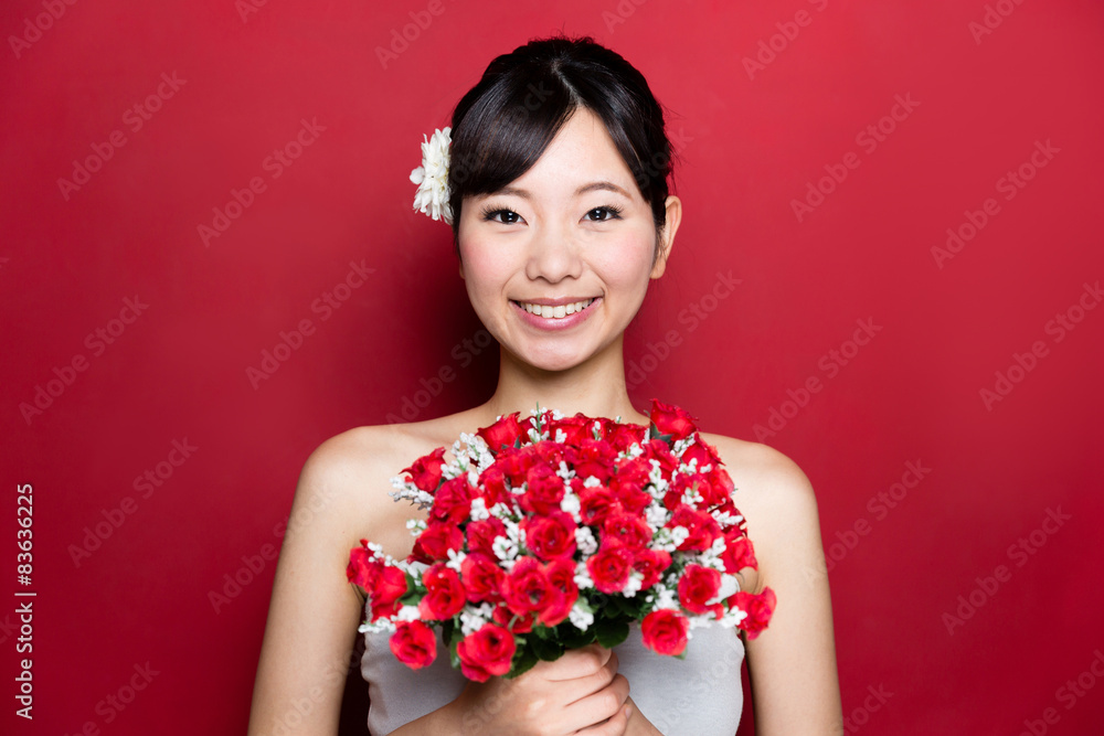 attractive asian woman wedding image on red background attractive asian woman wedding image on red background