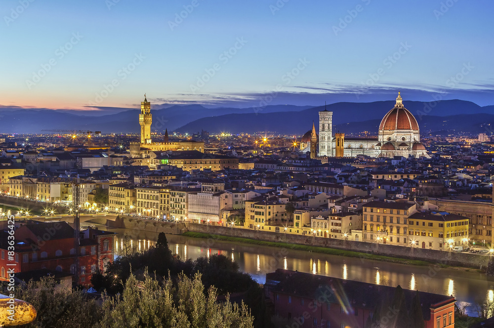 view of Florence in evening, Italy