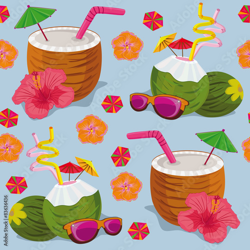 Seamless pattern. tropical cocktails on a blue background.