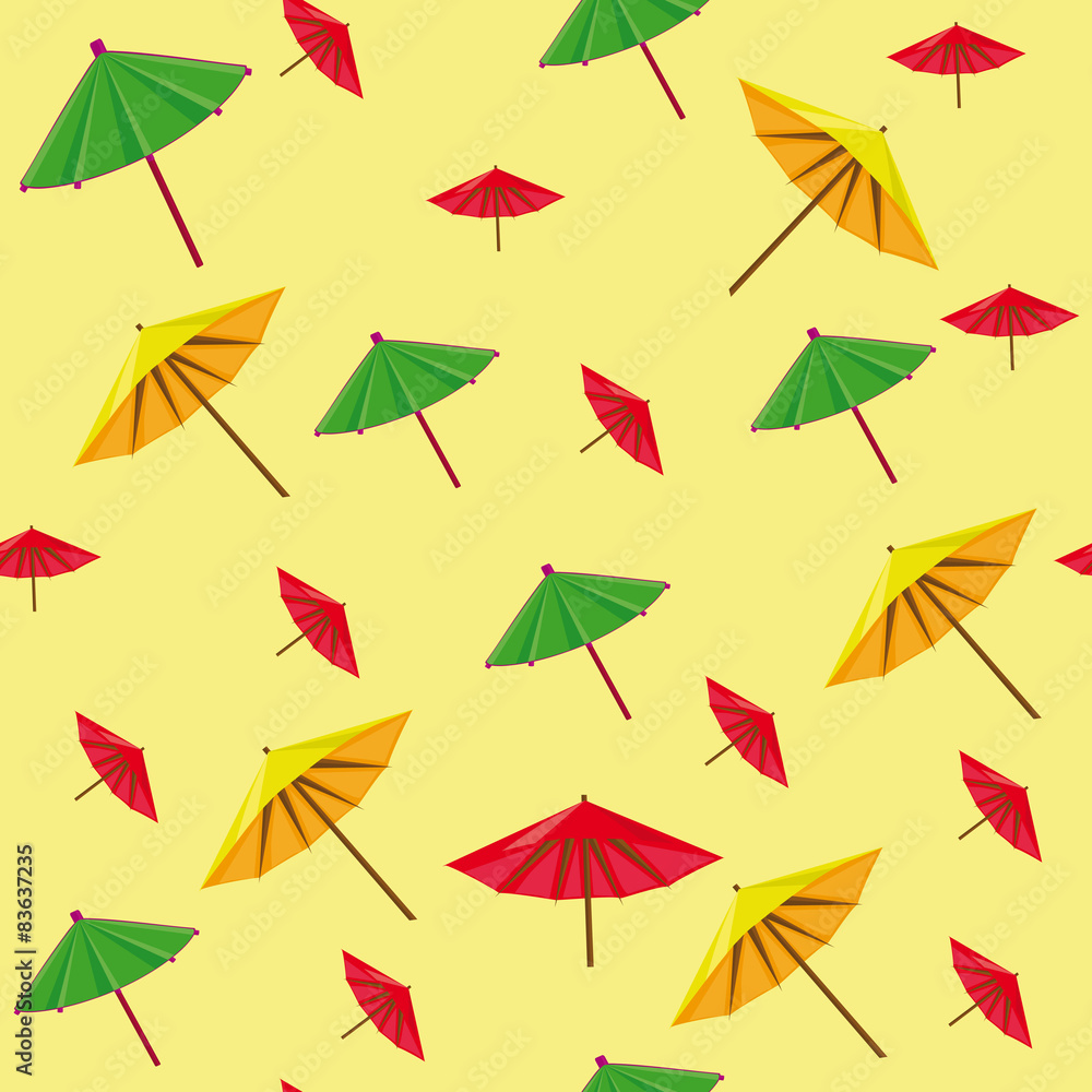 Seamless pattern. colorful umbrellas on a yellow background
