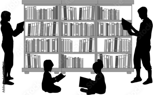 Silhouette of a family reading a book