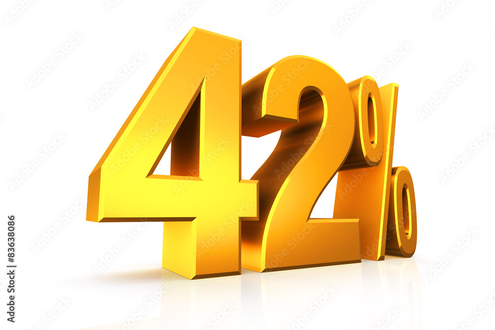 3D render percent text in gold. 3D render percent text in gold.