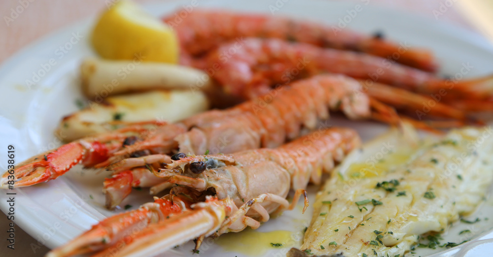 fish with sea bream prawns and shrimps at the restaurant fish with sea bream prawns and shrimps at the restaurant