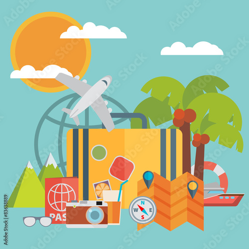 Travel background. Flat vector illustration.