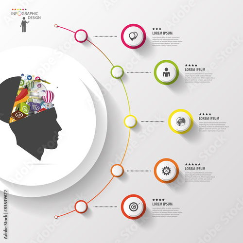 Infographic. Creative head. Colorful circle with icons. Vector