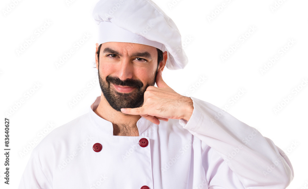 Chef making phone over white background Chef making phone over white background
