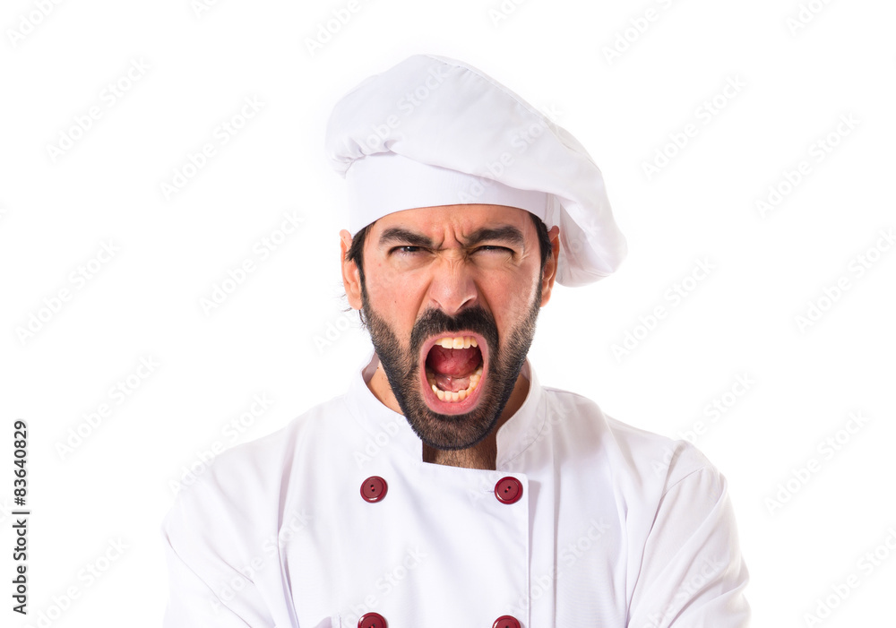Angry chef shouting over white background Angry chef shouting over white background