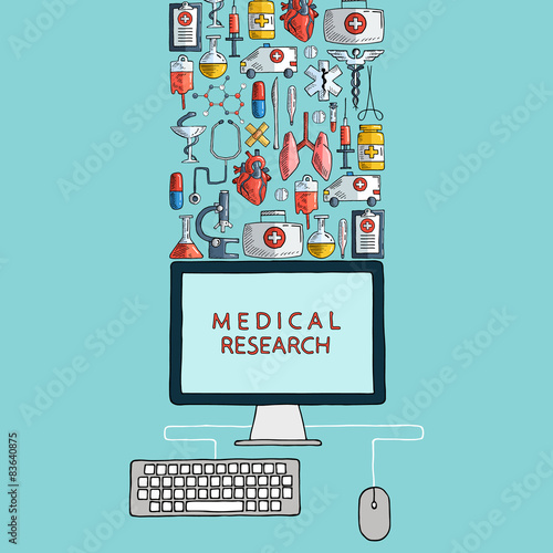 Medical research. Hand drawn health care and medicine icons.
