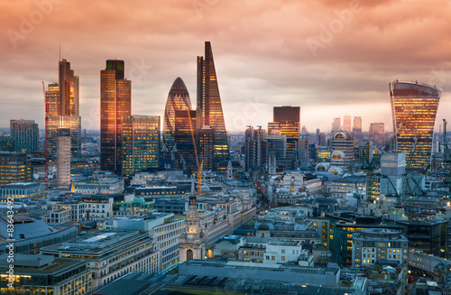 LONDON, UK - JANUARY 27, 2015: London's panorama in sun set.  photo