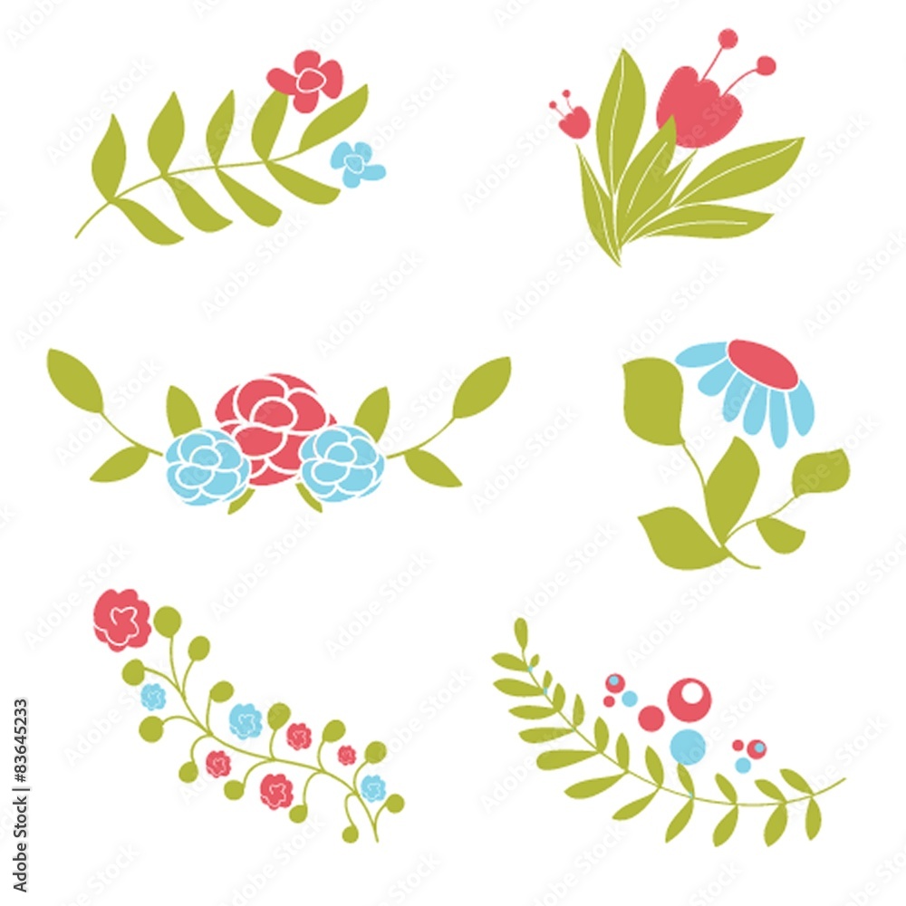 Set of cute abstract floral bouquets and wreaths.