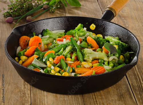 Stir fried vegetables in a iron skillet