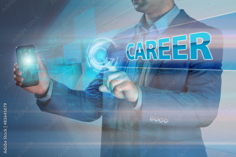 Business concept. Businessman holding smatrfon and click on the Business concept. Businessman holding smatrfon and click on the