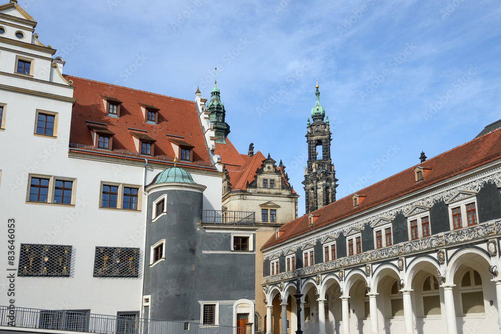 Fototapeta premium View of Stables Courtyard toward George Gate, Dresden, Saxony, G