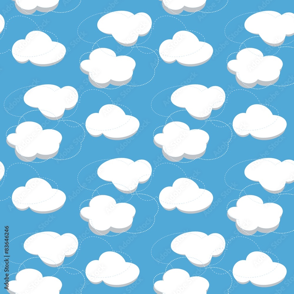 Seamless abstract wave and clouds hand drawn pattern. Vector pattern in colors.