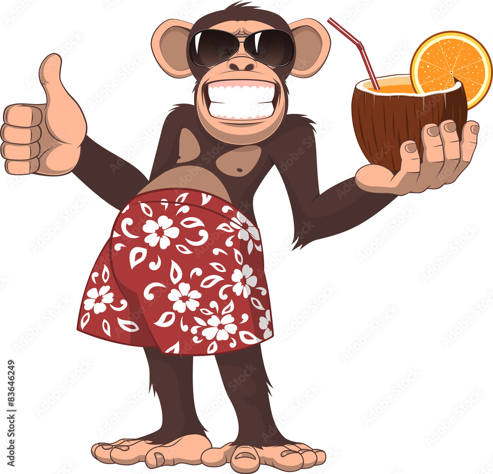 Naklejka premium Monkey with a cocktail