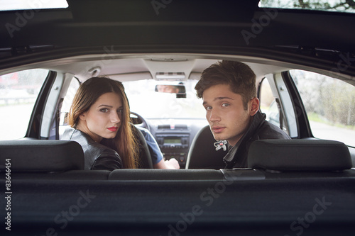 couple quarrel in the car,  woman behind wheel of  car © mrcats