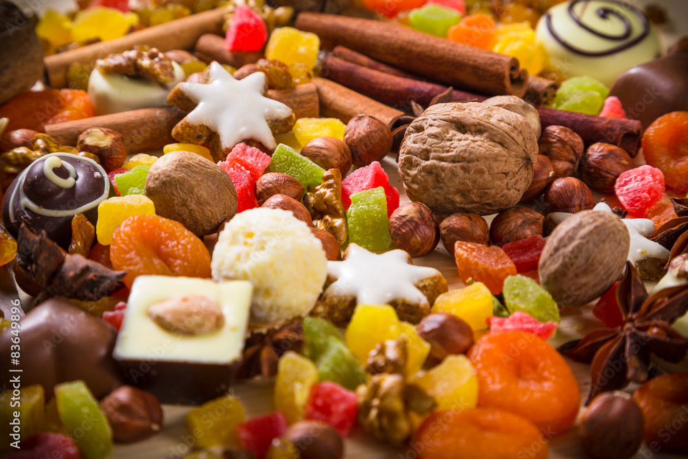 background with sweets and chocolate background with sweets and chocolate
