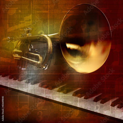 abstract grunge sound background with trumpet and piano