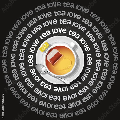 cup of  heart in tea with tea bag